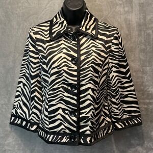 Scott Taylor Petite Zebra Print Button Front Jacket Black White Size PS‎